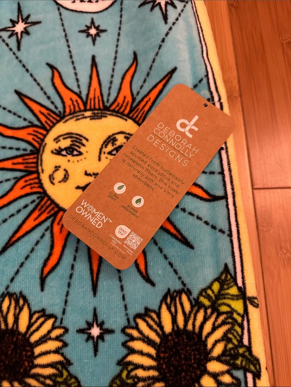 Celestial Sun & Moon Yellow Beach Towel by Deborah Gregory Designs